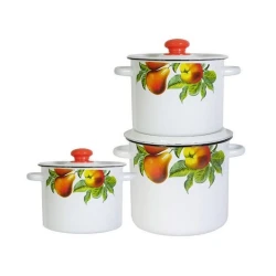 Набор кастрюль СтальЭмаль Дары лета N17B63, 3 шт, 3.5/5.5/8 л, эмалированная сталь, с крышкой, белый Набор кастрюль СтальЭмаль Дары лета N17B63, 3 шт, 3.5/5.5/8 л, эмалированная сталь, с крышкой, белый