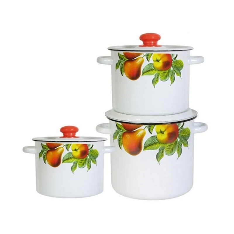 Набор кастрюль СтальЭмаль Дары лета N17B63, 3 шт, 3.5/5.5/8 л, эмалированная сталь, с крышкой, белый Набор кастрюль СтальЭмаль Дары лета N17B63, 3 шт, 3.5/5.5/8 л, эмалированная сталь, с крышкой, белый