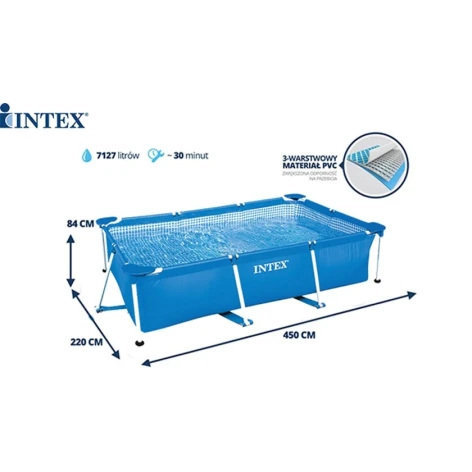Бассейн каркасный Intex Rectangular Frame H28225588273NP, 450x220x84 см, 7127 л, синий Бассейн каркасный Intex Rectangular Frame H28225588273NP, 450x220x84 см, 7127 л, синий