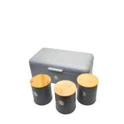 Набор Sarina WL-2267 (5465), хлебница с контейнерами для хранения 3 шт, нержавеющая сталь, серый