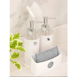 Mətbəx dozatoru, süngər, fırça dəsti Limon op-78, 12.5x14x24 sm, ağ/qızılı