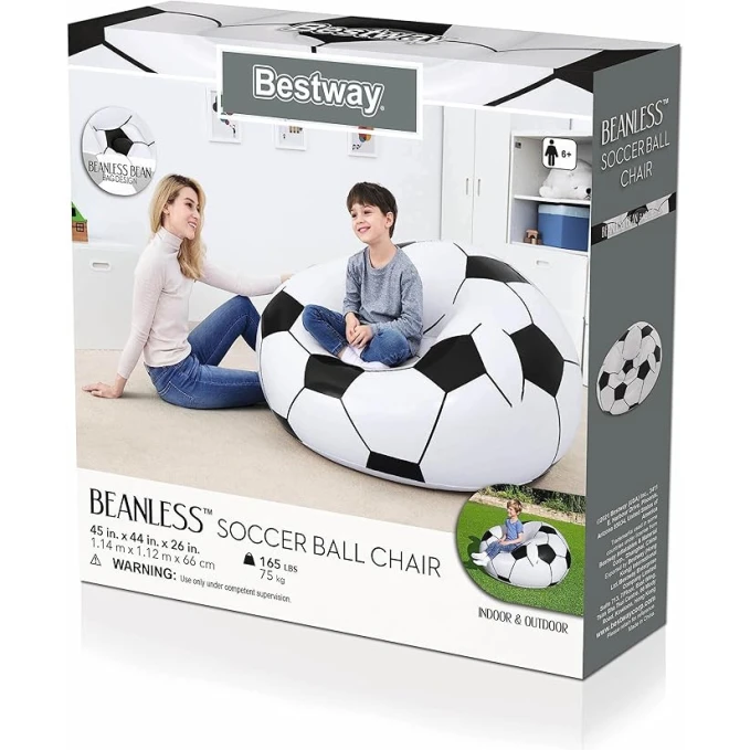 Надувное кресло Bestway, винил, белый/черный, 115x110x63 см