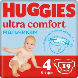 Uşaq bezi Huggies Ultra Comfort 4 Oğlanlar üçün, 8-14 kq, 19 əd.