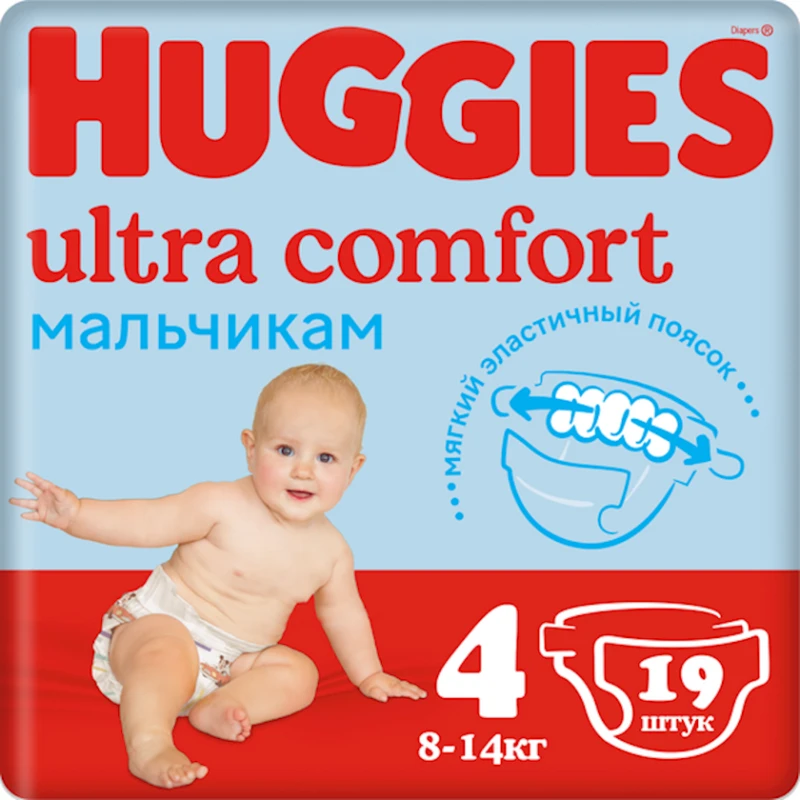 Uşaq bezi Huggies Ultra Comfort 4 Oğlanlar üçün, 8-14 kq, 19 əd.