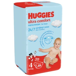 Uşaq bezi Huggies Ultra Comfort 4 Oğlanlar üçün, 8-14 kq, 19 əd.