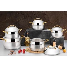 Qazan Ozlife Osaka, Türkiyə istehsalı, 304 paslanmaz çelik, 10 parça, gümüşü+qızılı qulp, Derin 18 sm - 2.5 litr, Derin 20 sm - 3.2 litr, Derin 22 sm - 4.5 litr, Derin 24 sm - 6.3 litr, Derin 28 sm - 11 litr - maxi-sweet-TP1644492