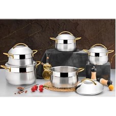Qazan Ozlife Osaka, Türkiyə istehsalı, 304 paslanmaz çelik, 10 parça, gümüşü+qızılı qulp, Derin 18 sm - 2.5 litr, Derin 20 sm - 3.2 litr, Derin 22 sm - 4.5 litr, Derin 24 sm - 6.3 litr, Derin 28 sm - 11 litr - maxi-sweet-TP1644492