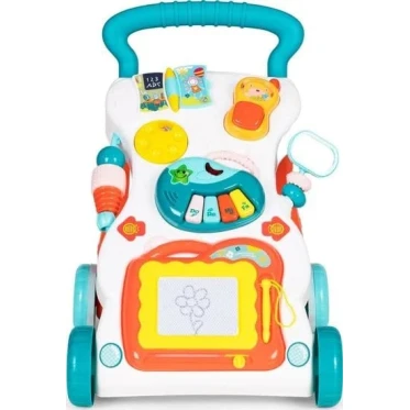 Музыкальные ходунки Lucario Baby ABC123-RAX, с функцией обучения сидению и стоянию, музыкальным пианино, доской для рисования и зеркалом, интерактивными световыми и звуковыми эффектами