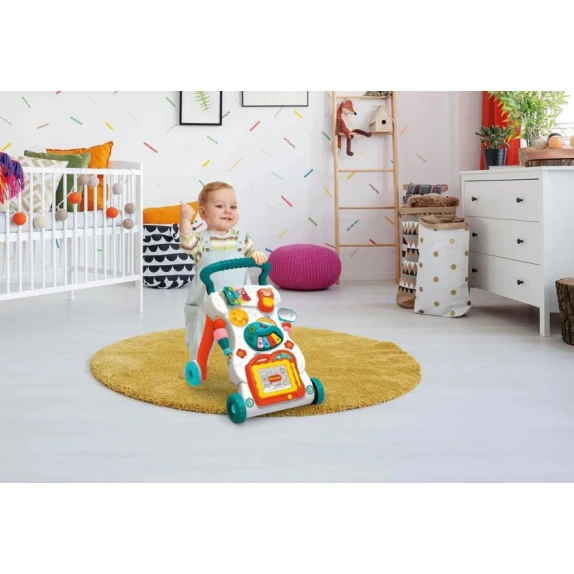 Музыкальные ходунки Lucario Baby ABC123-RAX, с функцией обучения сидению и стоянию, музыкальным пианино, доской для рисования и зеркалом, интерактивными световыми и звуковыми эффектами