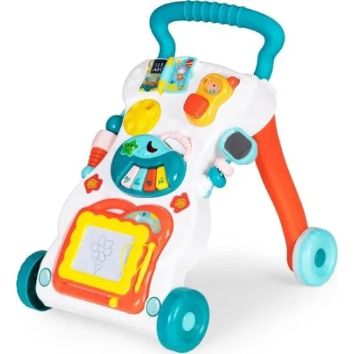 Музыкальные ходунки Lucario Baby ABC123-RAX, с функцией обучения сидению и стоянию, музыкальным пианино, доской для рисования и зеркалом, интерактивными световыми и звуковыми эффектами