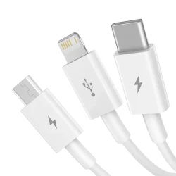Кабель USB Baseus 3 in 1 USB to Lightning/Type-C/MicroUSB, белый