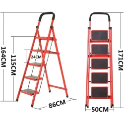 Nərdivan 140, metal/dəmir, qırmızı, 48x70x140/50x86x164 sm