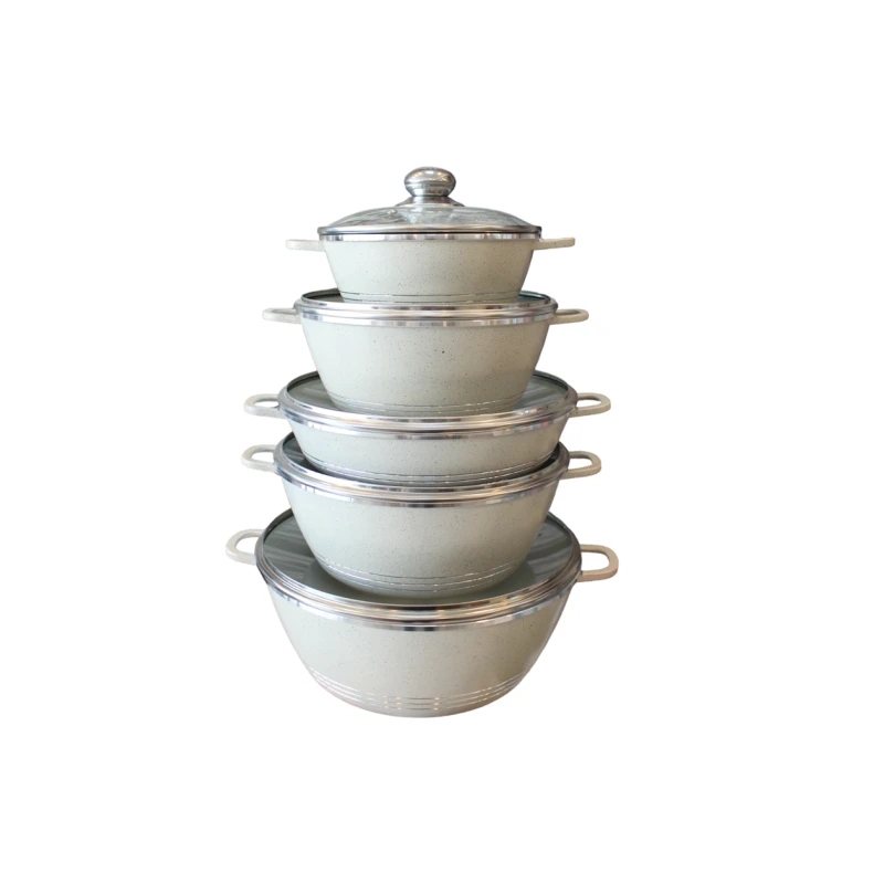 Qazan dəsti Unique qranit/şüşə, ağ, 5 əd, 20/24/28/28/32 sm