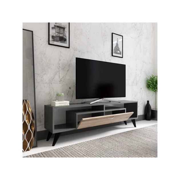 Тумба под ТВ Ev Plus 12115862, ЛДСП, антрацит/коричневый, 150x30x45 см Тумба под ТВ Ev Plus 12115862, ЛДСП, антрацит/коричневый, 150x30x45 см