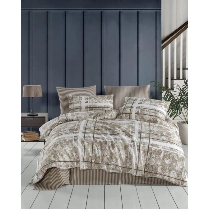 Комплект постельного белья Hanzade SHA-00006243, пододеяльник 200х220 см, простыня 220х240 см, 2 шт наволочки 50х70 см, двуспальный, хлопок, разноцветный