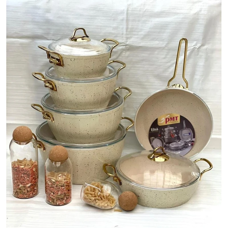 Набор кастрюль и сковородок PMT PP-MM-011, гранит, бежевый, 11 предметов