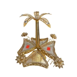 Şirniyyat qabı Z.H 1292/4, 4-mərtəbəli, şüşə/paslanmaz dəmir, qızılı