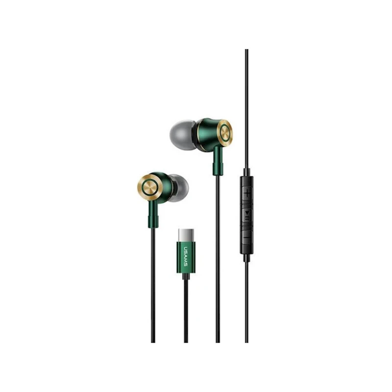 Simli qulaqlıqlar USAMS EP-43 Type-C In-Ear Metal Earphone Dark Green (HSEP4302)