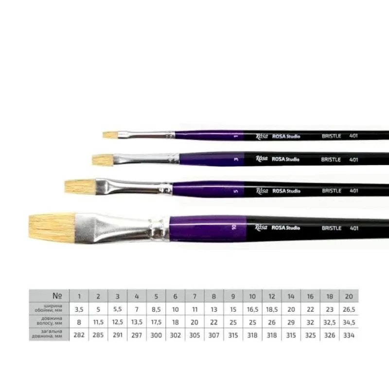 Кисть плоская Rosa Studio 401, щетина, № 18 Кисть плоская Rosa Studio 401, щетина, № 18