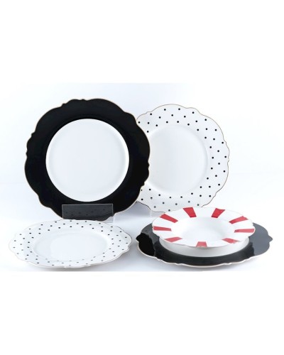 Süfrə servizi Gipfel Modern 3872 18 əd, 31x28x23 sm, çini, 6 nəfər, ağ/qara/qırmızı/qızılı