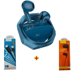 Беспроводные наушники Hoco ew70 Navy Blue + наушники + кабель для зарядки