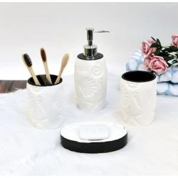 Набор для ванной Sea: дозатор для мыла + мыльница + стакан для зубных щеток + стакан, керамика, белый