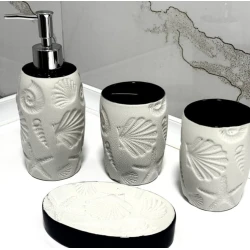 Набор для ванной Sea: дозатор для мыла + мыльница + стакан для зубных щеток + стакан, керамика, белый