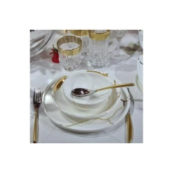 Сервиз обеденный Leggno Chester Premium, 24 предмета, 6 персон, костяной фарфор, белый/золотистый