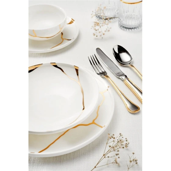 Сервиз обеденный Leggno Chester Premium, 24 предмета, 6 персон, костяной фарфор, белый/золотистый Сервиз обеденный Leggno Chester Premium, 24 предмета, 6 персон, костяной фарфор, белый/золотистый