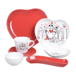 Səhər yeməyi dəsti, keramika/fayans, ağ/qırmızı, 2 nəfər, 14 parça Səhər yeməyi dəsti, keramika/fayans, ağ/qırmızı, 2 nəfər, 14 parça