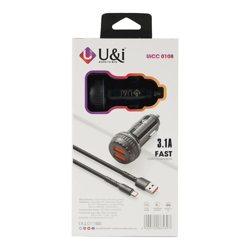 Зарядное устройство автомобильное U&i UİCC-0108 Зарядное устройство автомобильное U&i UİCC-0108