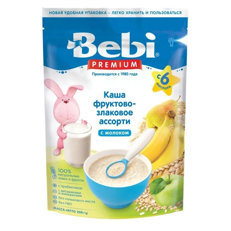Каша молочная Bebi Premium Фруктово-злаковое ассорти, с 6 месяцев, 200 г Каша молочная Bebi Premium Фруктово-злаковое ассорти, с 6 месяцев, 200 г