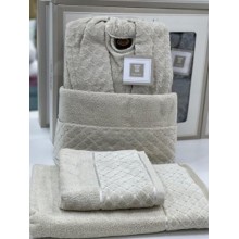Hamam dəsti MiraNova SF-799, pambıq, boz, ölçü L/XL (hamam dəsmalı + üz dəsmalı + xələt)