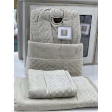 Hamam dəsti MiraNova SF-799, pambıq, boz, ölçü L/XL (hamam dəsmalı + üz dəsmalı + xələt)