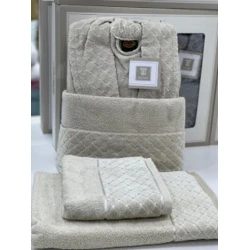 Банный набор MiraNova SF-799, хлопок, серый, размер L/XL (банное полотенце + полотенце для лица + халат)