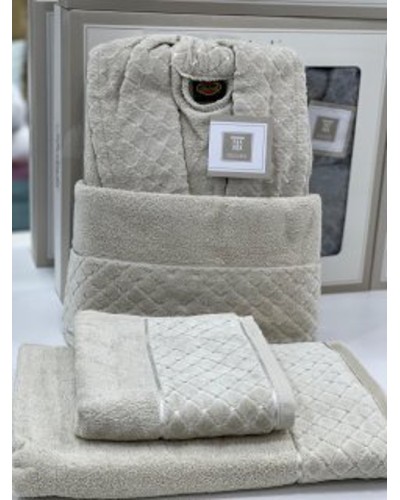 Hamam dəsti MiraNova SF-799, pambıq, boz, ölçü L/XL (hamam dəsmalı + üz dəsmalı + xələt)