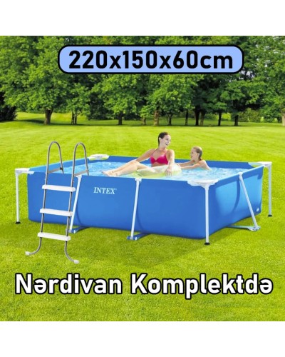 Hovuz Intex 1662TX28270N, karkas, həcm 1662 l, göy, düzbucaq, 220x150x60 sm, nərdivanlı - 1662TX28270N