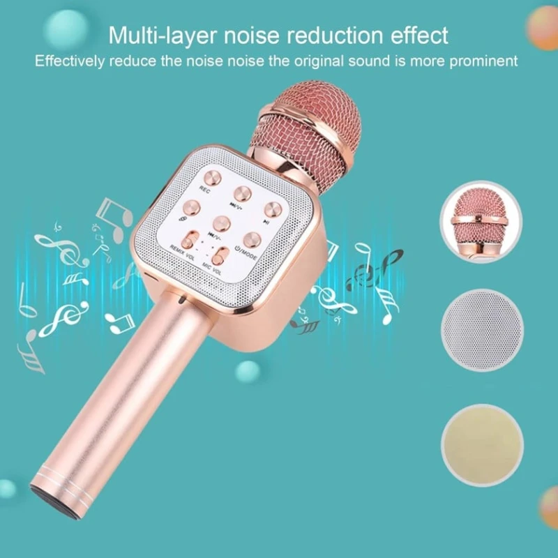 Беспроводной микрофон Sytaun, с подсветкой, розово-золотистый Беспроводной микрофон Sytaun, с подсветкой, розово-золотистый