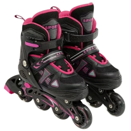 Роликовые коньки для детей WS A-608A, черные, размер M (34-38)