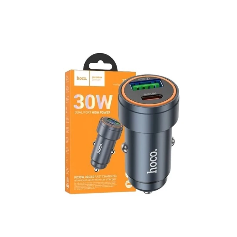 Автомобильное зарядное устройство Hoco Z57A USB + USB-C PD30W+QC3.0 Black Автомобильное зарядное устройство Hoco Z57A USB + USB-C PD30W+QC3.0 Black