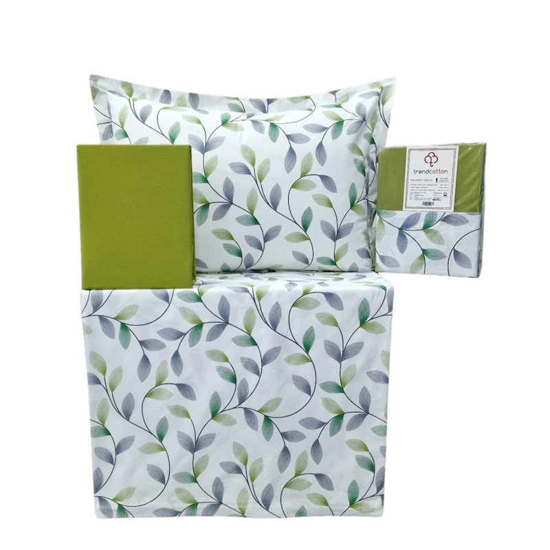 Комплект постельного белья Trend Cotton TK-TC-002, односпальный, хлопок, белый/зеленый/синий