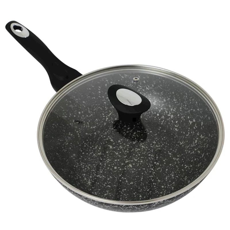 Сковородка Frauzen FR-8095, 27 см, гранит, с крышкой, черный