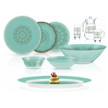 Süfrə qab-qacaq dəsti Luminarc Simply Francyne Turquoise, 46 parça, 6 nəfərlik, bərkidilmiş şüşə, firuzəyi/şəffaf