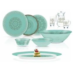 Набор столовой посуды Luminarc Simply Francyne Turquoise, 46 предм. 6 персон, закаленное стекло, бирюзовый/прозрачный