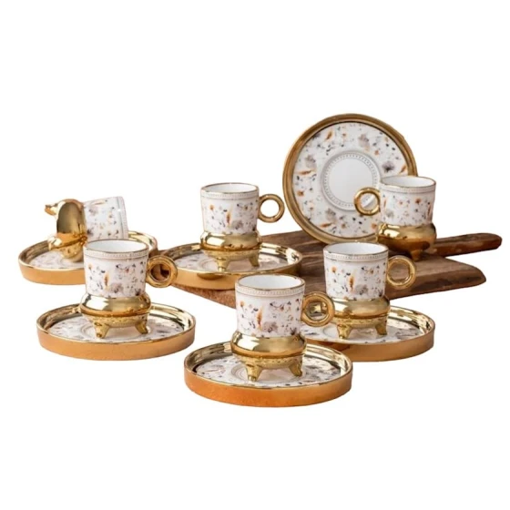 Qəhvə dəsti H7644E, 12 əd, qızılı