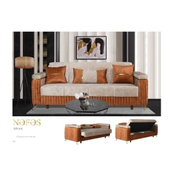 Диван Nəfəs двухместный, оранжево-серый, 215x85x80 см Диван Nəfəs двухместный, оранжево-серый, 215x85x80 см