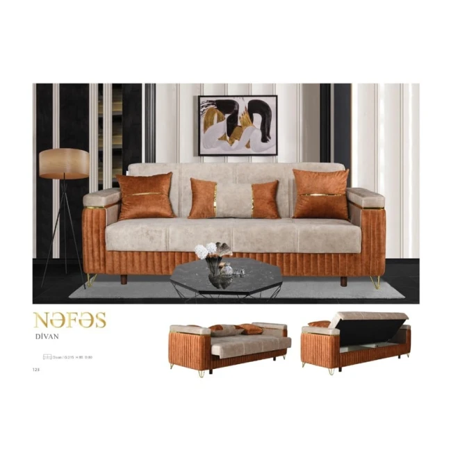 Диван Nəfəs двухместный, оранжево-серый, 215x85x80 см