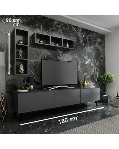 TV üçün tumba ev_12116144, laminat, qara, 180x35x35 sm