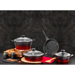 Qab-qacaq dəsti Ozlife Azra Red, qranit, 7 parça