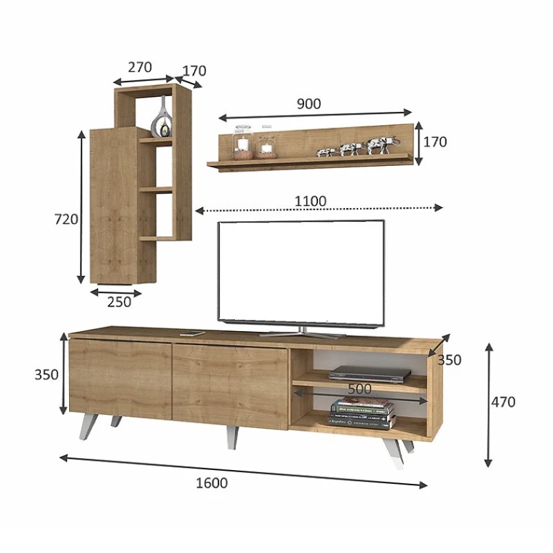 Тумба под ТВ Ev Plus 12115852, ЛДСП, коричневый, 160x35x47 см